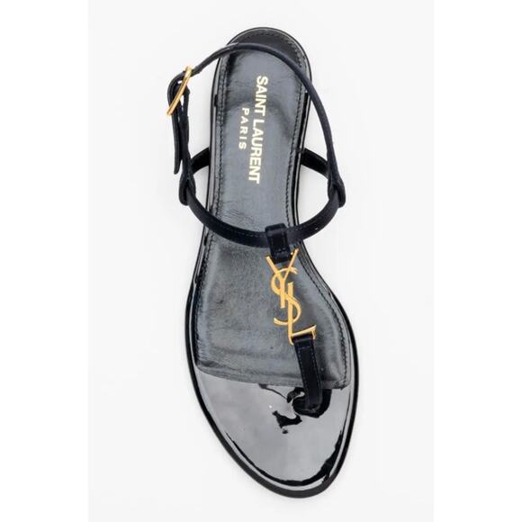 Saint Laurent Cassandra Navy Satin YSL Flat Logo Thong Sandals - Picture 4 of 15